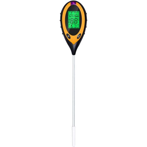 PH-mètre de Sol, testeur d'humidité/lumière/pH/température du Sol 4-en-1 Kits d'outils de Jardinage pour Jardin, Batterie Incluse, jaune (1/4)