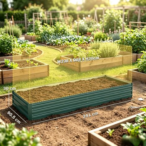 Erhöhtes Gartenbeet aus Stahl, dunkelgrün, 241 x 90,5 x 30 cm (1/2)