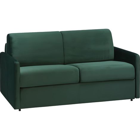 Canapé 3 places convertible express en velours vert sapin - Couchage 140 cm - Matelas 14 cm CALIFE