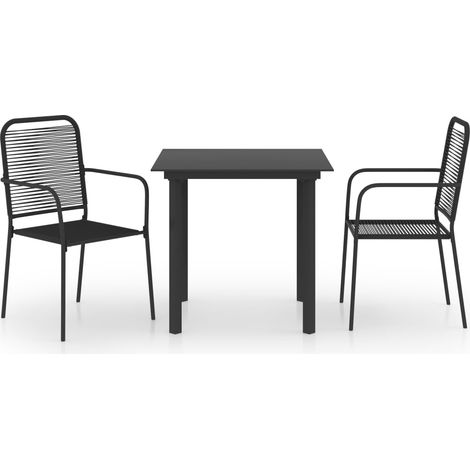 Ensemble à manger de jardin 3 pcs，Salon de jardin noir verre et acier CFW17267 (1/5)