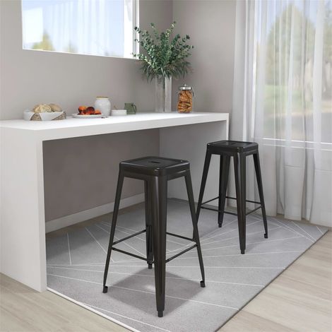 Lot de 2 Tabourets de bar empilables,Chaises hautes de bar noir métal -33179 (1/5)