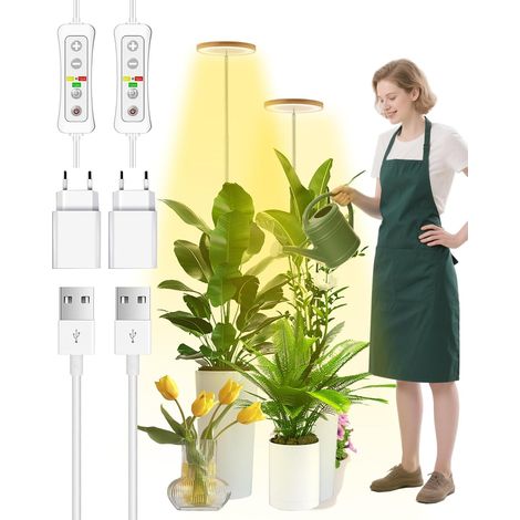 Grow Light for Plants, LED Full Spectrum, Adjustable 132-155 cm, Auto Timer, 10 W, Ideal for Large Plants, Bamboo, 2 Pieces (1/5)