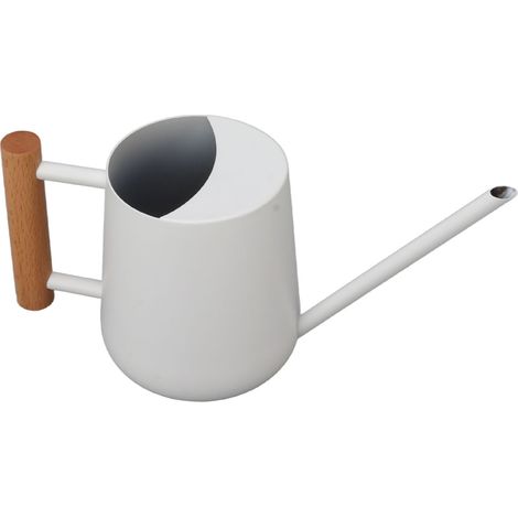 Arrosoir 900ml en acier inoxydable bec long poignée en bois élégant pot à fleurs pour jardin famille extérieur blanc (1/5)