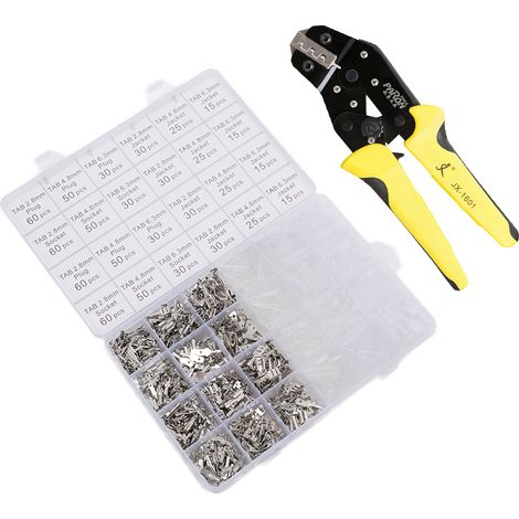 Kit de Pince à Crimper à Ratchet avec 840 Connecteurs Spade pour AWG 26-16,Kit de Pince à Crimper à Ratchet avec 840 Connecteurs Spade pour AWG 26-16 (1/4)