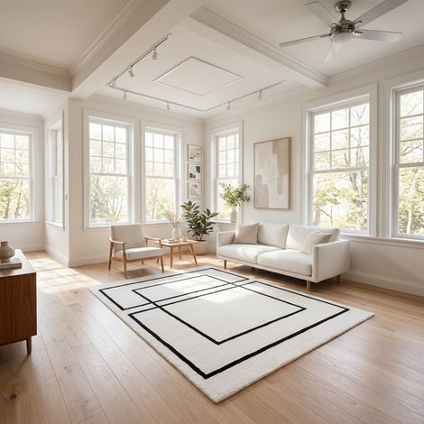 Tapis design Minimalistic Motis - Designertapis - 180x120cm, Rectangular - 100% Laine vierge - Tufté main - Blanc