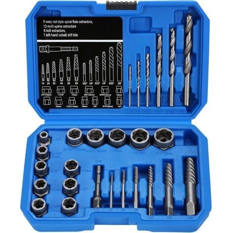 QORVA-Jeu de 26 douilles de 3/8" pour clé à pipe gaucher et écrous de 8 à 19 mm
