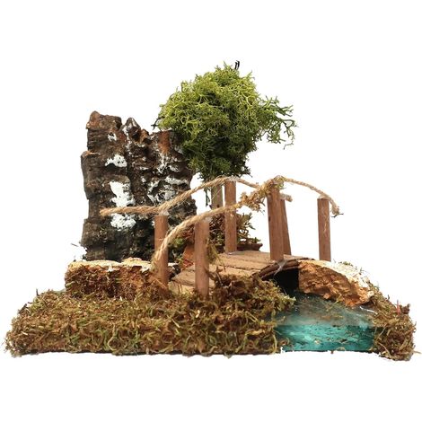 Bertoni Virage avec Arbre et Petit Pont pour Crèche - Accessoire Classique de Crèche en Bois Multicolore - Produit Italien - 13 x 16 x 13 cm (1/5)