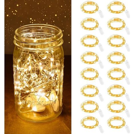 TRAHOO-Mini Guirlande LED à Pile étanche, 16PCS 2m 20LEDs Mini Fil de Cuivre Guirlande LED, Fairy Lights Girlande Lumière pou[J348] (1/5)