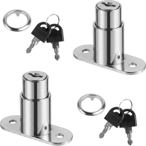 2 Pièces Serrure de Placard à Cylindre de Pression pour Porte Coulissante, Serrure de Porte Coulissante Push-Pull, avec Clé, Installation Facile, Durable et Robuste, pour Vitrines, Classeurs (Argent) (1/5)