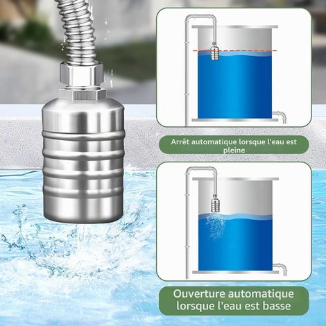1/2" Vanne à Flotteur Automatique, Vanne à flotteur entièrement automatique en acier inoxydable, vanne piscine avec tuyau fileté de 30 cm pour Réservoirs D'Eau, Piscines, Tours D'Eau (1/4)