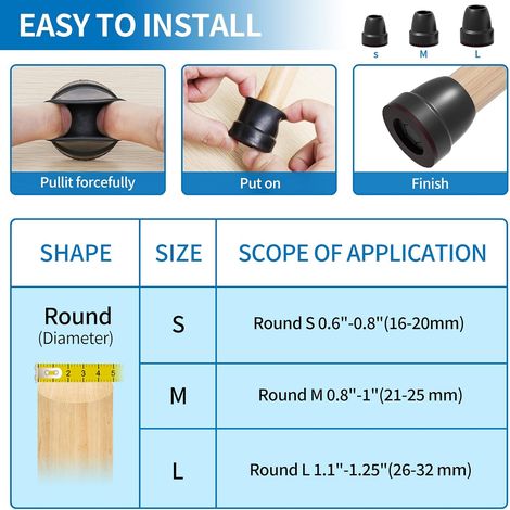 JSSEVN - Black Chair Leg Protectors, 21-25mm Silicone Chair Glides with Thickened Felt, 24 Pieces Chair Pads Floor Protectors (1/5)