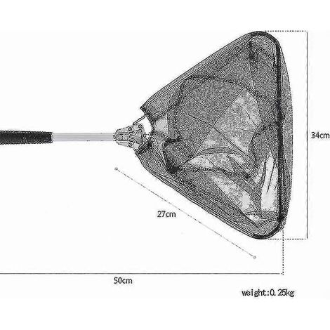 Épuisette de pêche de 50 cm avec poignée en nylon et aluminium et maille triangulaire, épuisette portable submersible pour l'extérieur, pliable.