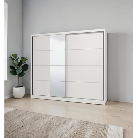 armadio 2 ante scorrevoli bellahome "alba" con specchio bianco 250,8x59,8x215,7 cm