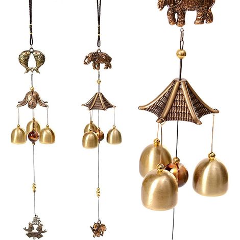 Lot de 2 carillons Feng Shui suspendus pour jardin, cloches à vent en cuivre, décoration Feng Shui antique pour balcon et jardin. (1/5)