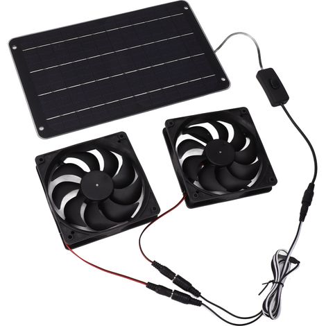 20-W-Solarpanel-Doppellüfter-Set (12 V) mit Schalter für Wohnmobil, Gewächshaus und Haustierhaus (1/5)