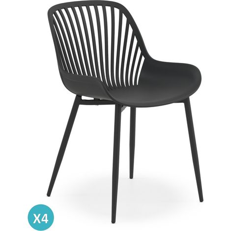 Set aus 4 PP-Stühlen, graue Farbe, mit Metallbeinen (1/5)