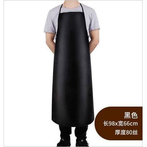 TABLIER DE CUISINE,black M-Taille unique -Tablier en cuir imperméable et résistant à l\'huile, bavoir de cuisine pour hommes et femm (1/3)