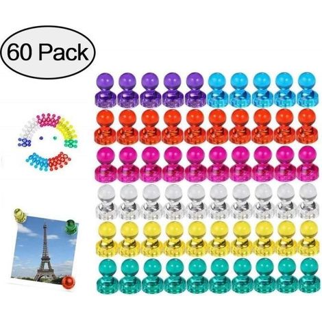 Aimant de Réfrigérateur, 60 Pcs Aimant Frigo Whiteboart Aimant Fort Coloful Magnétique Poussoirs pour Carte de Réfrigérateur (1/4)