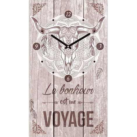 Pendule en bois rectangulaire Boho 50 cm