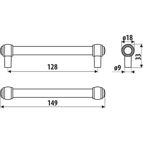 Rail RE23, noir mat, 128 mm (1/2)
