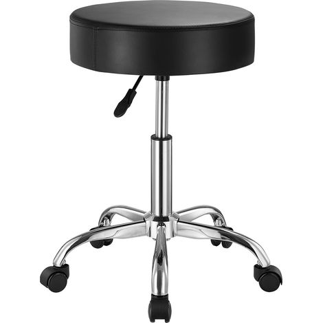 Tabouret à roulettes, capacité de poids 204 kg, rond tabouret roulant, hauteur réglable 55-71 cm, chaise de travail pivotante en cuir PU épais, pour salon, spa, massage, tatouage, clinique, noir (1/5)