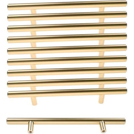 Oomom Lot de 10 poignées de porte de cuisine, entraxe 128 mm, pour portes de placards, tiroirs et meubles de chambre, finition or brossé, style nordique simple. (1/4)