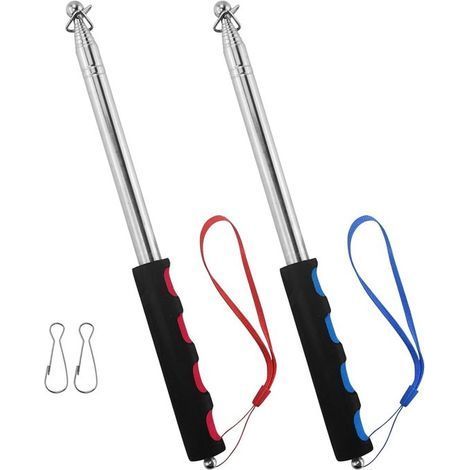Longziming - Kit de mât télescopique - 2 mâts extensibles jusqu'à 2 mètres avec 4 clips - Mât de guidage en acier inoxydable pour les voyages, le camping, les présentations et les défilés - Compact et (1/5)