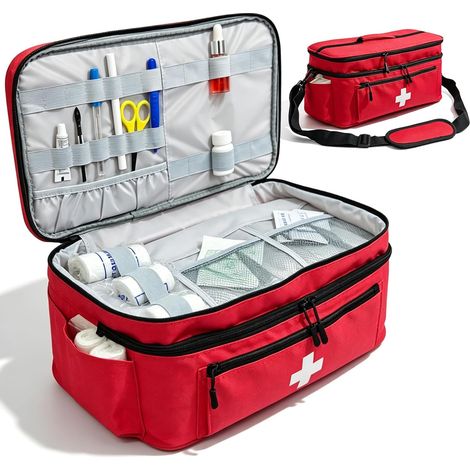 40 x 21 x 17,5 cm Sac de médecin portable : sac médical durable pour les voyages, rangement à deux couches, sac de premiers secours, séparateurs amovibles, sac de médecin, visite à domicile (1/5)