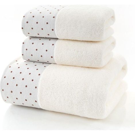 Ensemble de serviettes de bain en coton brodé 3 pièces 35x75cm Serviettes de bain géométriques pour les mains, le visage - Beige (1/4)