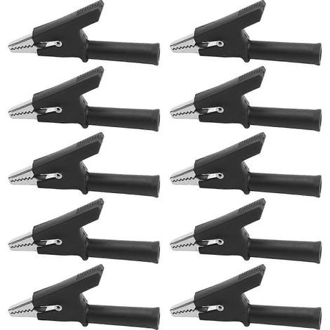 10-teiliges Set Krokodilklemmen-Prüfklemmen (10 mm Öffnung, 10 A) mit 4-mm-Buchse, Schwarz
