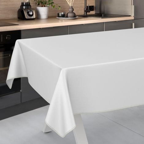 Nappe en Toile cirée Lavable, pour Table de Jardin, extérieur et intérieur, avec Ourlet, Blanche, 240 x 140 cm (1/5)
