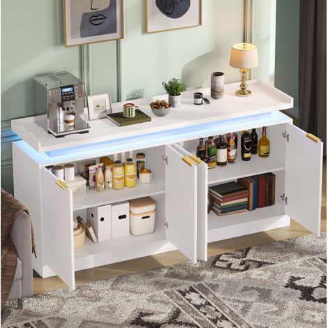 Credenza cucina con illuminazione LED, 4 ante, 160 x 39 x 83 cm, MDF bianco OKMYHOME (1/5)