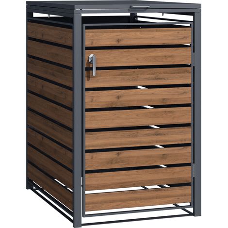 Wiltec Cobertizo para 1 contenedor de basura aspecto madera exterior almacenamiento tapa abatible