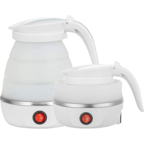 Bouilloire de voyage électrique pliable - Bouilloire et théière pliables en silicone, portables et pratiques - Rangement facile grâce à leur cordon d'alimentation détachable (blanche) (1/5)