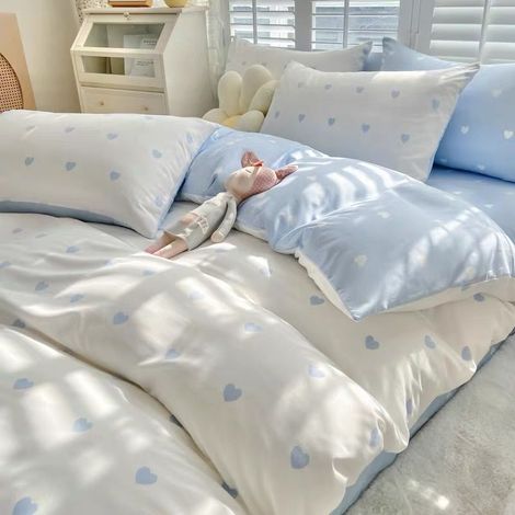 Ensemble de literie lavable en fibre de coton 4 pièces pour lit 180 cm – Couette 180x220 cm avec design joyeux et motif Happy Mood, idéal pour étudiants en résidence universitaire