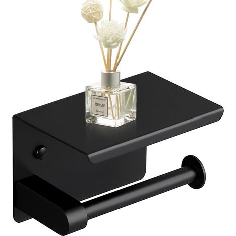 Stainless Steel Toilet Paper Holder with Shelf – Wall Mounted Toilet Roll Holder, Drill-On Installation (1/5)
