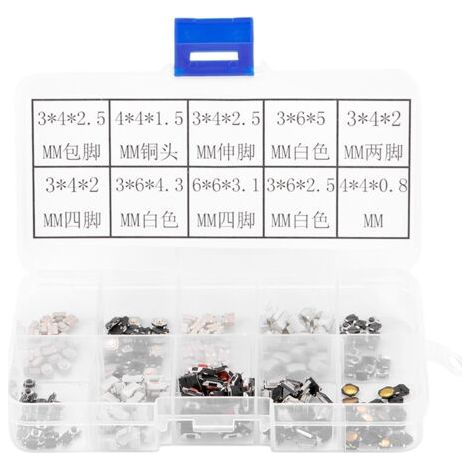 Assortiment de 250 micro-interrupteurs tactiles à bouton-poussoir pour télécommande de voiture (avec boîte).