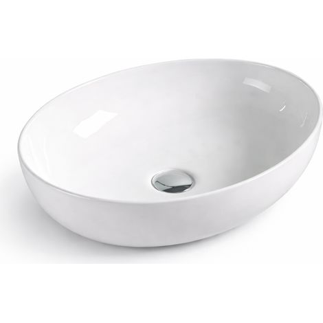 Vasque à poser arrondie -52 x 39,5 cm -Blanc brillant -ELORA (1/4)