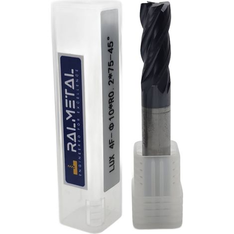 Fresa radiale in metallo duro integrale Fi 10 x R 0,2 x 75 mm 45 HRC (1/4)