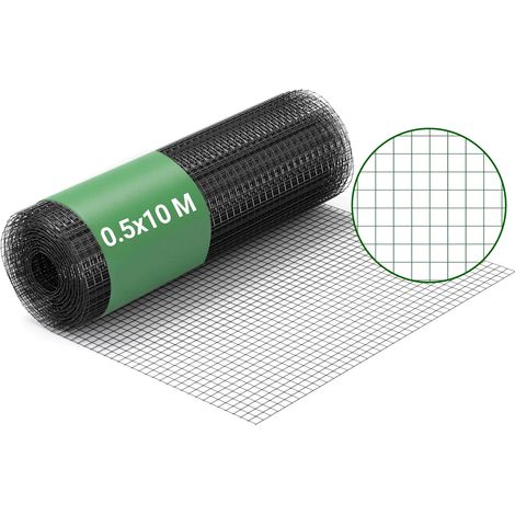 Wiltec Maschendrahtzaun Schwarz 50 cm x 10 m, 0,9 mm Stärke 12x12 mm Maschengröße, Volierendraht 4-Eck aus Stahl verzinkt, Drahtgitter, Vogeldraht (1/5)