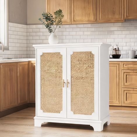 Buffet coloris blanc en mDF panneau de particules 80 x 38 x 86 cm (1/5)