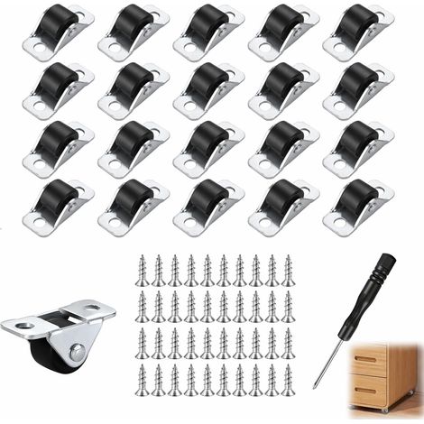 Lot de 20 Mini Roulettes pour Meubles 12 mm, avec 40 Vis et Mini Tournevis, Roulettes Caoutchouc pour Petits Meubles, Caisses, Poubelles (1/5)