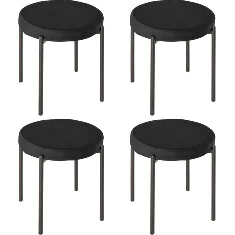 Lot de 4 tabourets de salle à manger empilables, velours rembourré, métal noir, 41,5 x 41,5 x 46 cm, pour cuisine et salle à manger