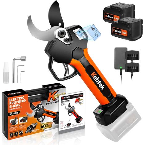 Sécateur Électrique 40mm, Sécateur à Batteries 2x2000mAh Brushless 18V avec LCD Écran SK5 Lame pour le Vigne Arbres et Arbustes (1/5)