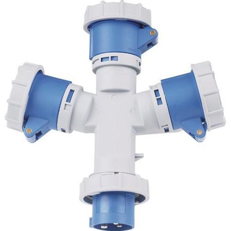 ADATTATORE INDUSTRIALE 230V SPINA+2 PRESE 2P+T 16A CE MAURER PLUS