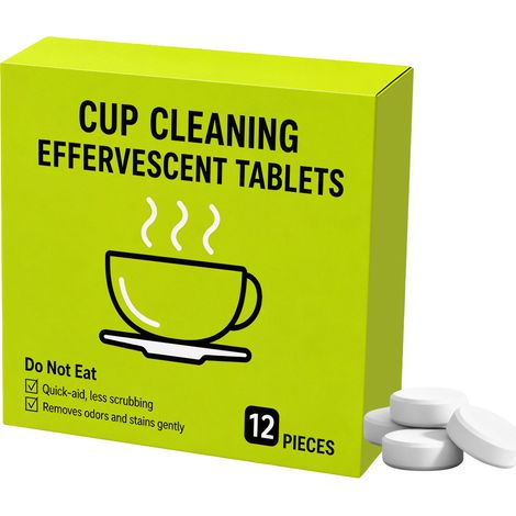 Pastilles effervescentes nettoyantes pour tasses, thermos et services à thé. Pratiques au quotidien, elles permettent un trempage facile et éliminent le calcaire. 12 pastilles. (1/5)