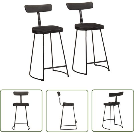 vidaXL Tabourets de bar lot de 2 noir 49x43x88 cm bois manguier massif (1/5)