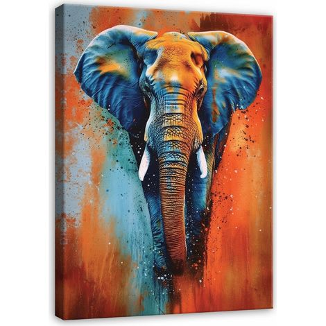 Leinwandbild Wandbild, Elefant in Betonoptik, abstrakte moderne Kunst, Wanddekoration für Wohnzimmer und Schlafzimmer, Kunstdruck HD, 60 x 40 cm
