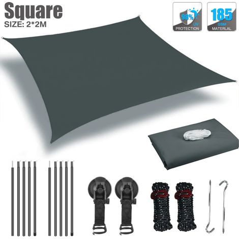 Auvent de camping-car (2x2m gris foncé), protection UV et imperméable, avec poteaux en alliage d'aluminium (1/5)