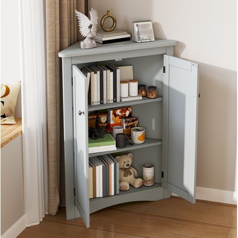 Mobile ad angolo da bagno grigio in MDF con 2 ante e 3 livelli, 61,5 x 34,5 x 80 cm (1/5)